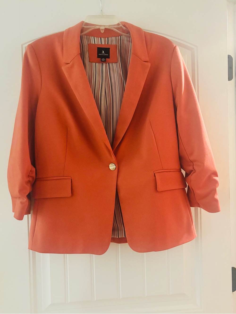 Jules & Leopold Coral-Orange Single-Button Blazer